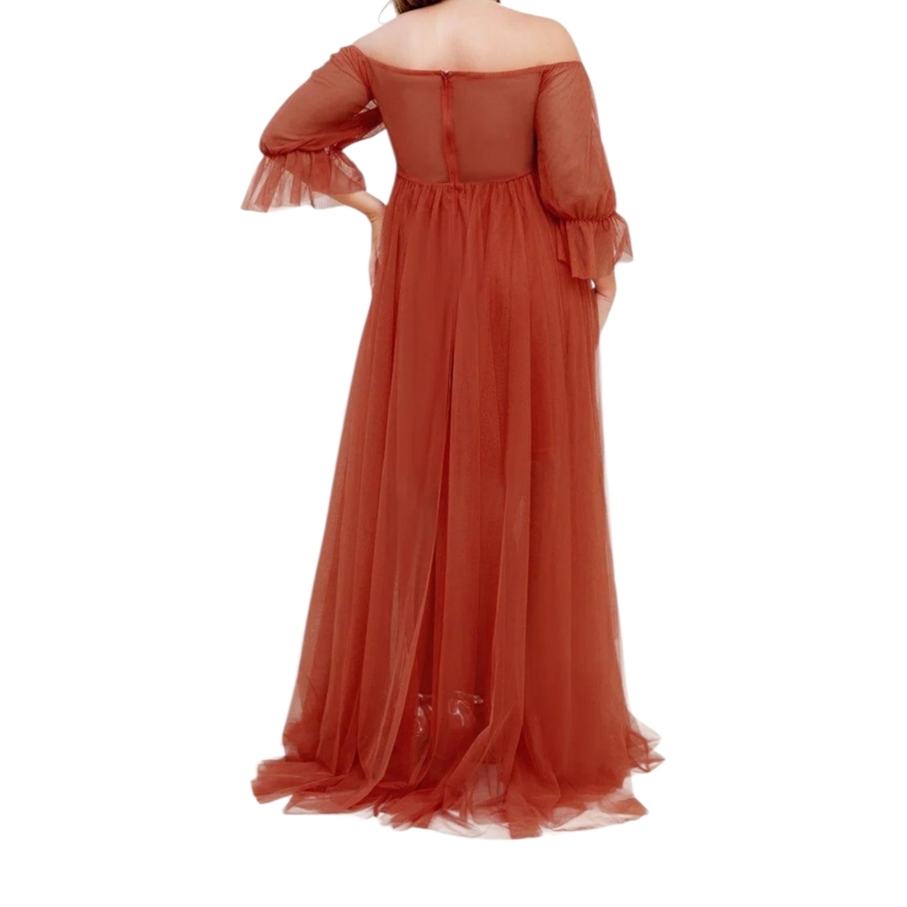 Chic Off-Shoulder Rust Maxi Dress